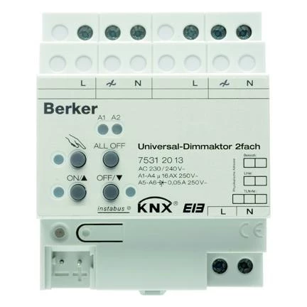  артикул 75312013 название Berker instabus KNX/EIB Исполнительное устройство универсального диммера, 2-канальное, REG